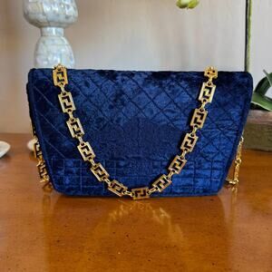Very Rare Vintage Gianni Versace Blue Velvet Gold Chain Bag Italy
